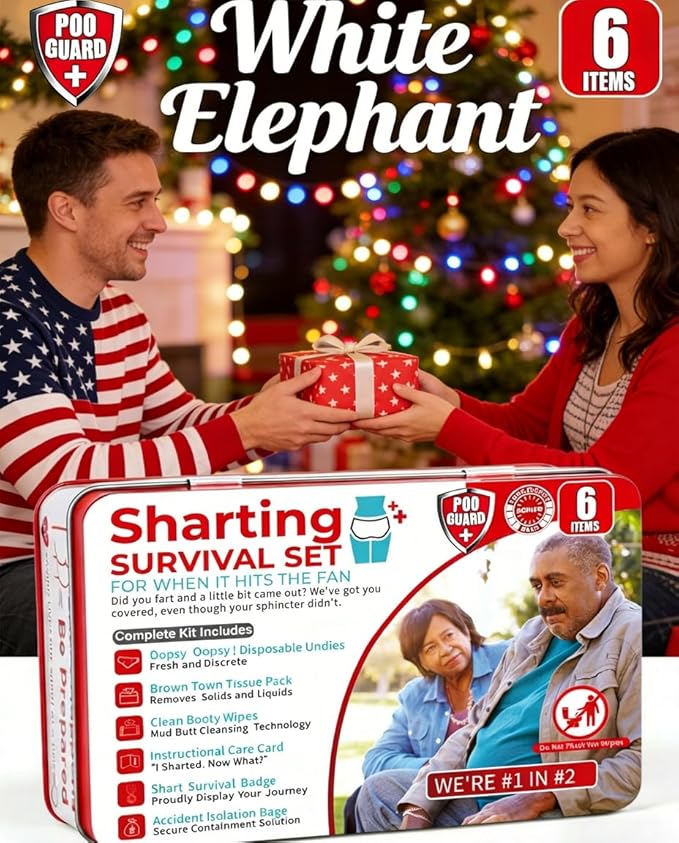 Funny Sharting Survival Set - Gag Gifts for Men, Boyfriend, Husband Birthday - 6pc Hilarious Bathroom Prank Gift for Adults - Unique White Elephant Gift, Stocking Stuffer, Fart Joke Novelty Tin