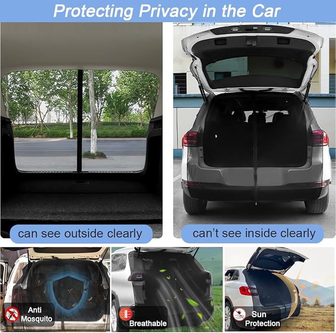Generic Car Camping Net - Breathable Mesh Magnetic Tent for UV Sun Protection Ventilation Privacy Protection Tailgate Mosquito Net for SUV MPV (L), Black