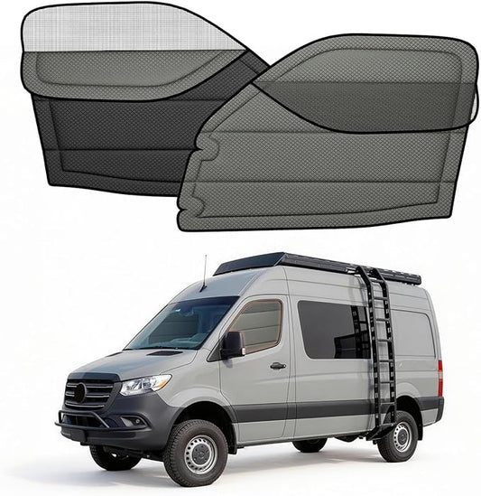 Extra-Thick Front Door Window Covers(Pair) for Mercedes-Benz Sprinter 2007-2018 NCV3, Magnetic Insulated Blackout Sunshade, XPE Foam & Thinsulate Cotton, with Bug Screen, AllSeasonGuard Pro