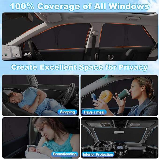 XCBYT 2011-2023 4Runner Full Coverage Window Shades | 6-Layer Blackout Insulated Sun & UV Protection | Custom Fit Privacy Covers for Camping, Sleeping & Car Living (8 PCS)