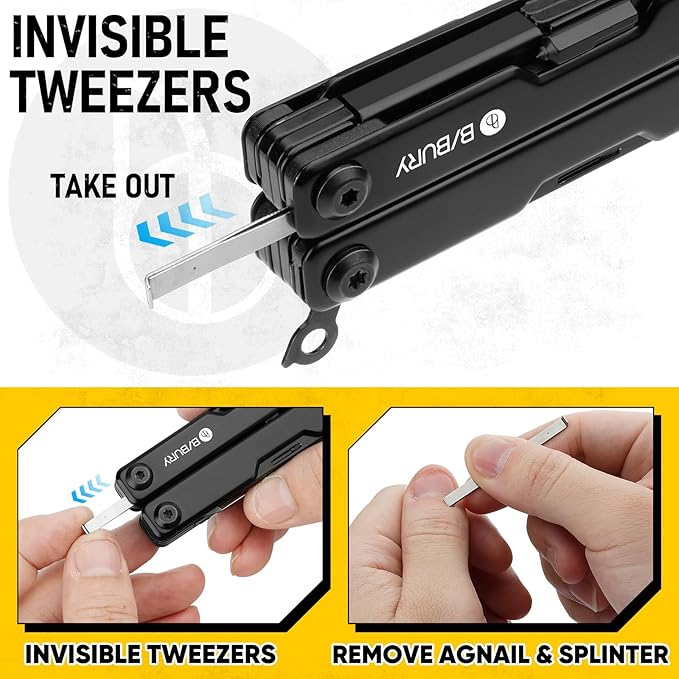 BIBURY Mini Multitool BI2052AB, EDC Multitool Scissors w/Window Breaker, Seat Belt Cutter, Bottle Opener for Outdoor Survival, TSA Approved Keychain Multi-tool Cool Gadget, Gift for Men Women