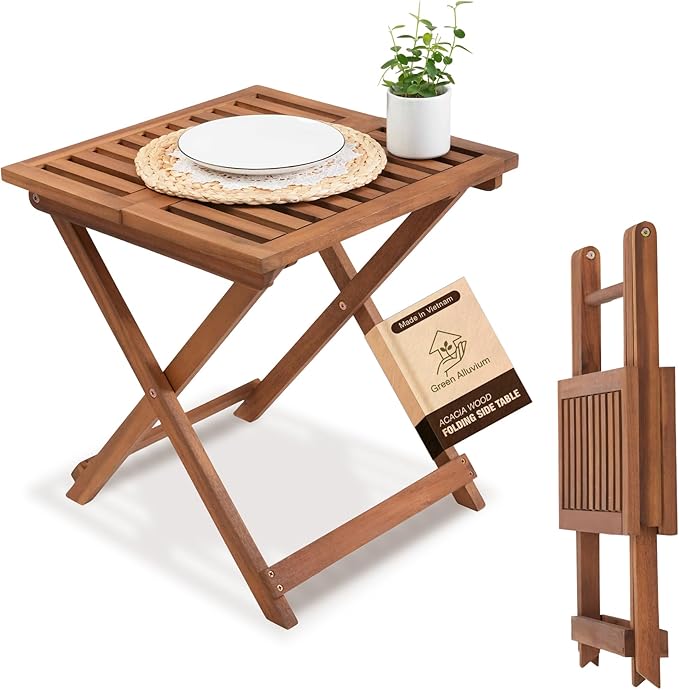 Folding Wooden Side Table – Premium Portable Foldable Table for Outdoor & Indoor Use, Patio, Camping & Small Spaces – Perfect with Adirondack Chairs – Golden Teak Finish