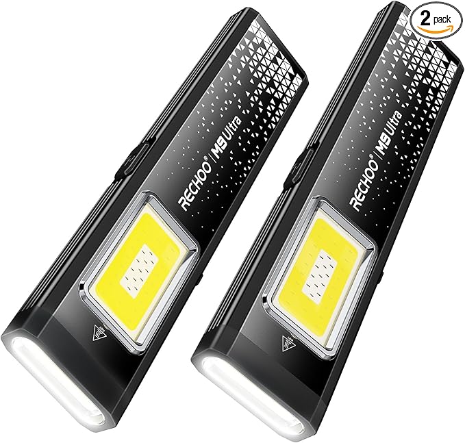 RECHOO Flat EDC Flashlight Rechargeable, 8-Mode Slim Pocket Flashlight with Magnetic Base & Clip, Lightweight Mini Rechargeable Flashlights for Everyday Carry, Working, Camping, Car Repair & Emergency