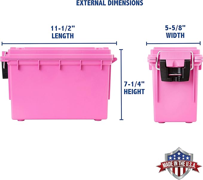 Sheffield 12631 Ammo Storage Box, Stackable .30 Cal Field Boxes, Water and Dust Resistant, Lockable Storage Box with Handle, Secures Hunting Gear, Supplies, and Bullets, Made in USA, Pink, (Pack of 6)