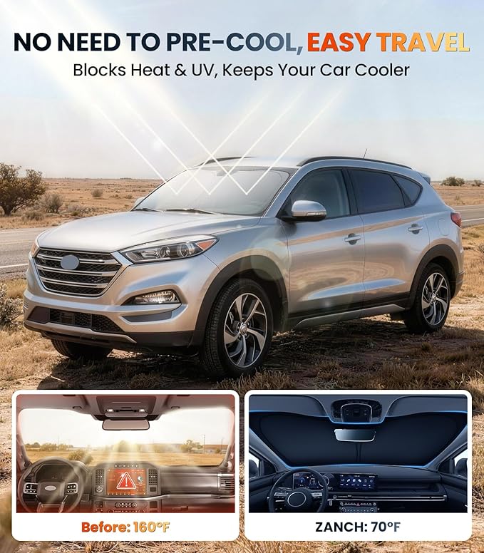 Zanch Custom Windshield Sun Shade for Hyundai Tucson 2022-2026, 7-Layer UV & Heat Block, 3D Laser Scanned, Interior Protection, Keep Car Cooler, Foldable SUV Accessories