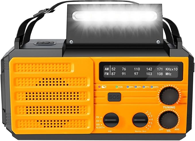 Emergency Weather Radio, 8000mAh/29600mWh NOAA Weather Radio with AM/FM Weather Alert, Flashlight, Reading Lamp, Cell Phone Charger and SOS Alarm - Orange