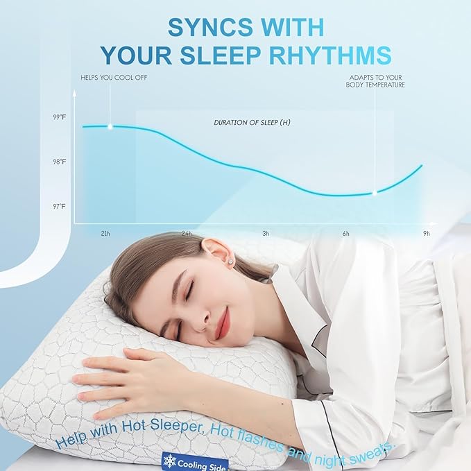 QUTOOL Cooling Pillow for Sleeping, CertiPUR-US Shredded Memory Foam King Pillow Set of 1, Cool Pillow for Hot Sleepers Adjustable Firm Pillow for Side, Back, Stomach Sleepers Soft Yet Support, White