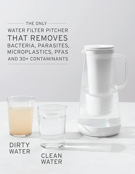 LifeStraw Home– Water Filter Pitcher, 7-Cup, Glass with Silicone Base, Terrazzo, for Everyday Protection Against Bacteria, Parasites, Microplastics, Lead, Mercury, PFAS and a Variety of Chemicals
