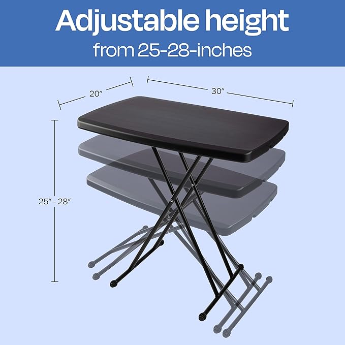 Lavish Home Portable Folding Tables - Lightweight Portable Folding Desk with Adjustable Height - Small Plastic Table for TV Tray, Playing Cards, and Craft Room (Single/Black/2.5 FT Wide)