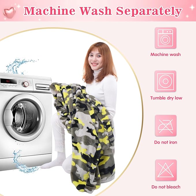 Waitu Wearable Blanket Sweatshirt Gifts for Women and Men, Warm and Cozy Giant Blanket Hoodie, Thick Flannel Blanket with Sleeves and Giant Pocket - Yellow Camo