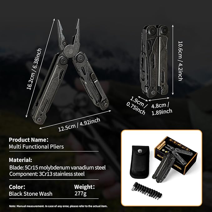 34-in-1 Multitool Pliers with Scissors,Bottle Opener, Allen Wrench,Rope Cutters,File, Saw, Screwdrivers,Stainless Steel Multi Tool with Carrying Pouch Ideal for Camping Survival & Gift for Dad Him Men