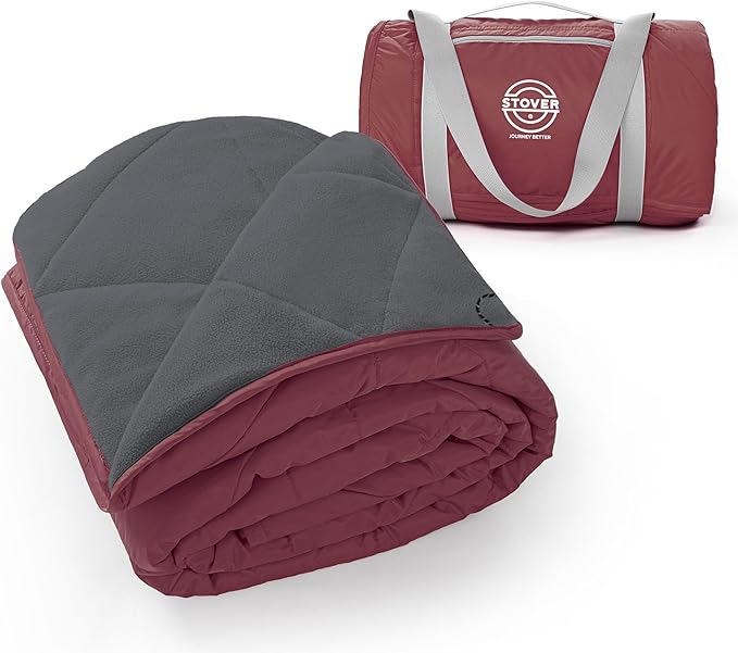 STOVER Large Waterproof Outdoor Stadium Blanket- Extra Thick Soft Fleece Camping Blanket for Travel, Picnics, Sports, 79"x55", Warm, Windproof, Sand-Proof, Lightweight, Packable (Game Day Crimson)