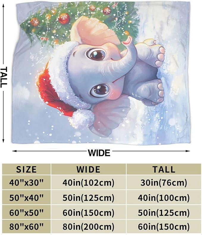 Christmas Elephant Blanket Soft Warm Cute Elephant Plush Throw Blanket Cozy Animal Flannel Fleece Bedding Stuff Decor Blanket Gifts for Lover Girls Boys Kids Women Adults Bed Travel 40"x50"