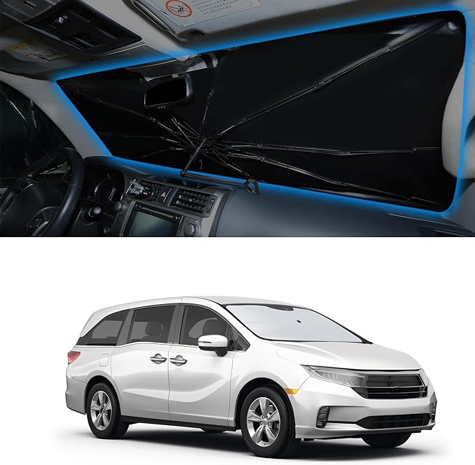 Windshield Sun Shade Umbrella Custome Fit 2018-2024 2025 2026 Honda Odyssey Accessories LX,EX,EX-L,Touring,Elite Minivan Foldable Window Sunshade Protector Blocks Sun Rays & Heat