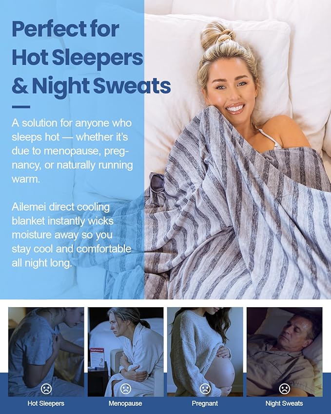 Ailemei Direct Cooling Blanket for Hot Sleepers, Double Sided Cold Effect, Twin/Full Size Lightweight Breathable Summer Blankets for Bed, Transfer Heat to Keep Body Cool for Night Sweats, 60"x90"