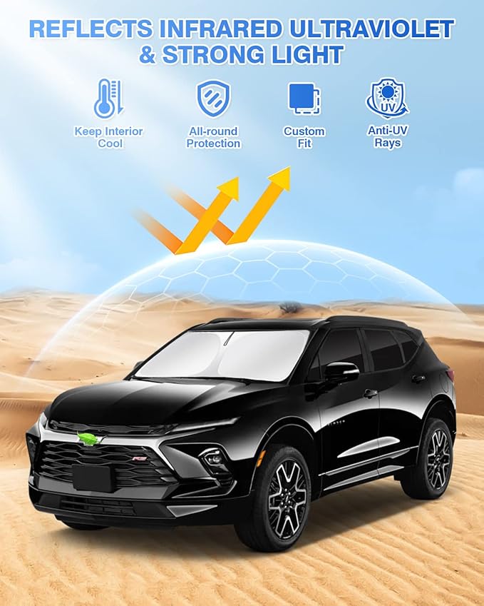 Canvcle Windshield Sun Shade for 2019-2025 2026 Chevrolet/Chevy Blazer Accessories Side Rear Window Shade Cover Sun Visor Shield Privacy Protection Keep Vehicle Cool Black 8PCS