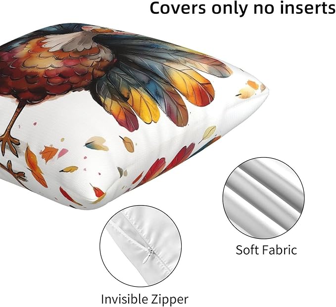 Turkey Thanksgiving Day Throw Pillow Covers 18x18 inch Set of 2 Pumpkin Pillow Case Cushion Cover for Home Sofa Couch Living Room Car Decor