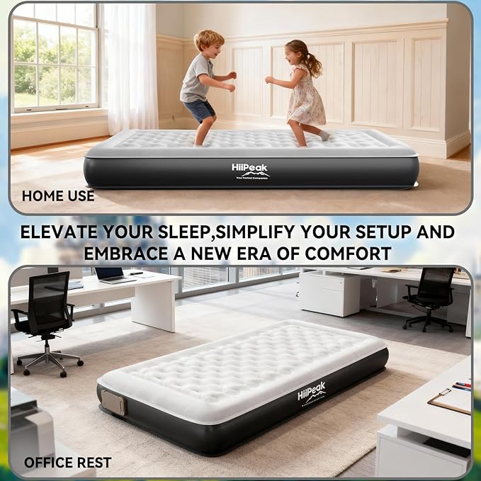HiiPeak Queen Air Mattress Bed with Removable Multi-function Air Pump, Self Inflatable TPU ECO Blow Up Bed, All Night Stability No Lost Air, No Peculiar Smell for Camping, Home, Guests Portable Travel