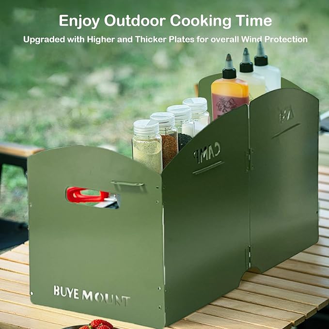 Stove Windscreen - Folding Camping Stove Windshield 4 Plates Stainless Steel Stove Windscreen with Shelf Board for Outdoor, Picnic, Backpacking and Cooking Green