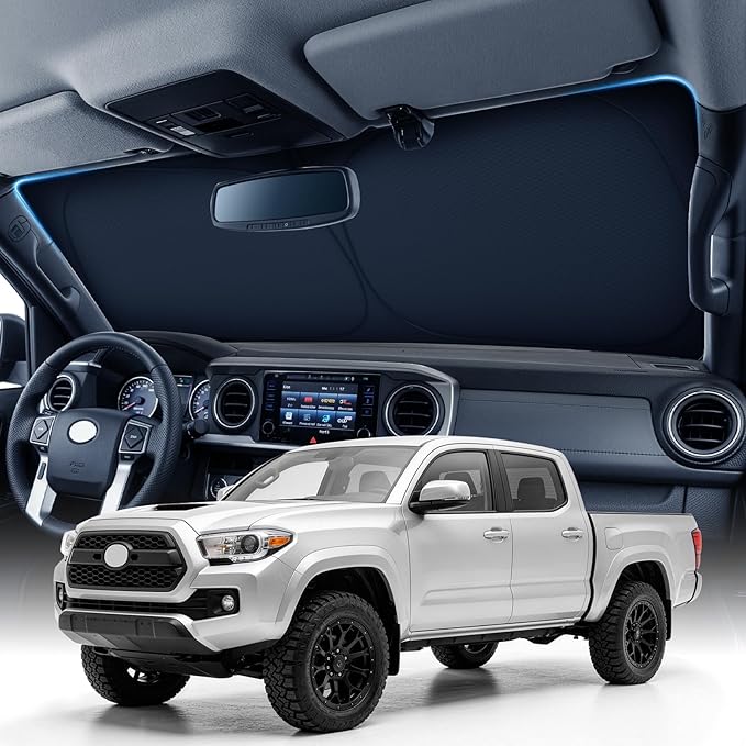 Zanch Custom Windshield Sun Shade forToyota Tacoma 2016-2026, 7-Layer Heavy-Duty UV & Heat Block Protection, 3D Laser Scanned Instant Cooling, Foldable Truck Accessories