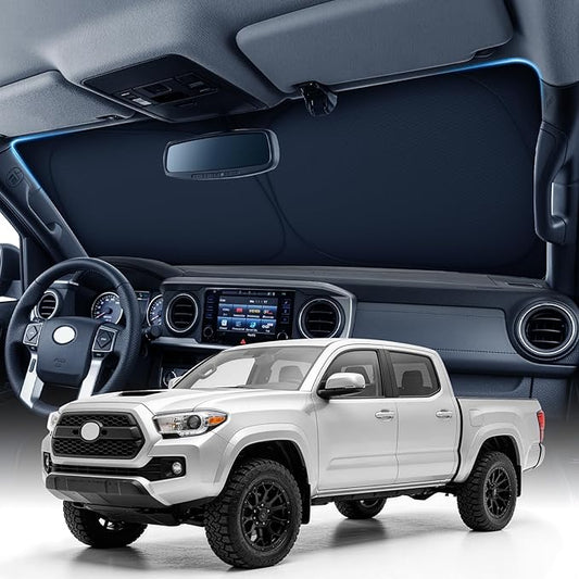 Zanch Custom Windshield Sun Shade forToyota Tacoma 2016-2026, 7-Layer Heavy-Duty UV & Heat Block Protection, 3D Laser Scanned Instant Cooling, Foldable Truck Accessories