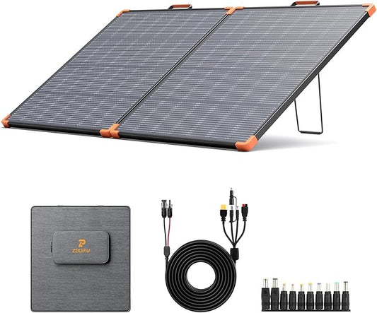 ZOUPW 180W Portable Solar Panel N-Type 16BB,25% High Efficiency Foldable Solar Charger for Jackery 1000V2/Ecoflow Delta/Bluetti/Anker Solix,12.3 LBS IP68 Waterproof for RV Camping Off-Grid