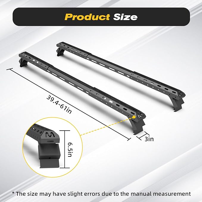 420 LBS Roof Rack Cross Bars,Adjustable 39.4-61 inch Roof Rail Crossbars Fit for Jeep Wrangler JL JT 2018-2025 (2/4 Door Hardtop), Rooftop Cargo Bag Kayak Bike Carrier