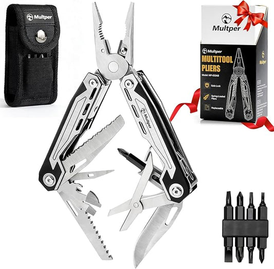 Multper Multitool Pliers MP003AB, 21-in-1 Stainless Steel Multi Tool with Pocket Knife, Screwdriver, Self-locking Pliers for Survival,Outdoor, Camping, Fishing,Hiking, Simple, Repair, Gifts for Men