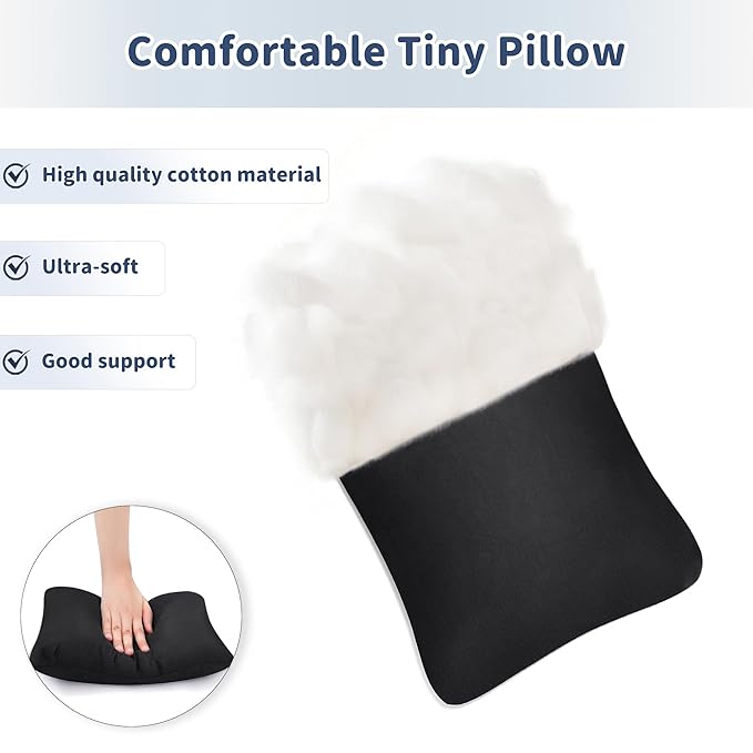 Pro Goleem Small Pillow 11"x7"x2.5" for Camping and Traveling with Name Tag Mini Tiny Pillow for Kids Sleeping and Chair Car Air Nap Neck Lumbar Knee Rest Pillows, Black