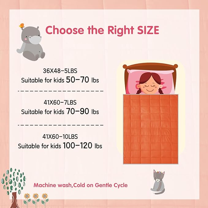 yescool Weighted Blanket (7 lbs, 41" x 60", Orange) Cooling Heavy Blanket for Sleeping Perfect for 60-90 lbs, Breathable Blanket with Premium Glass Bead, Machine Washable
