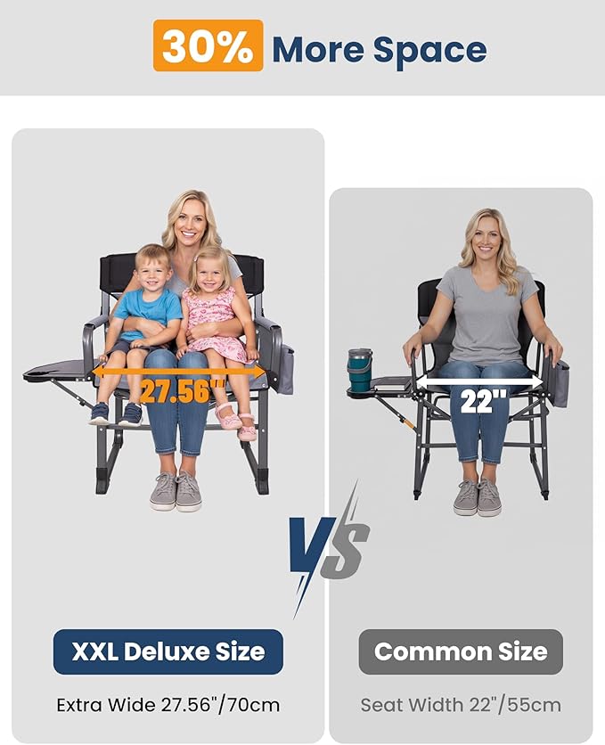 KingCamp XXL Heavy Duty Camping Directors Chair 550lbs Capacity, Extra Wide Oversized Camp Chairs with Side Table & Cooler Bag, Compact Padded Folding Chair for Big and Tall Outdoor Sports Picnic Lawn
