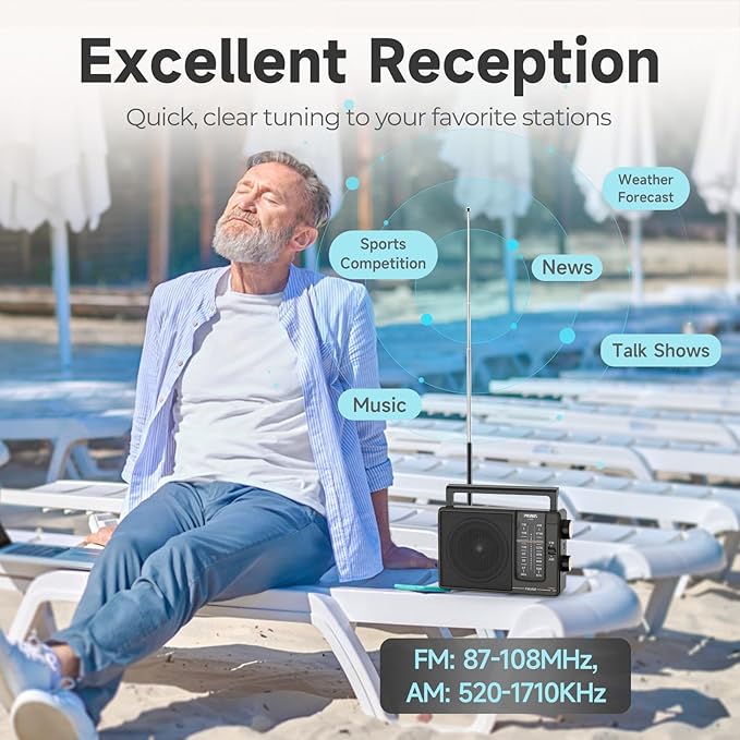 PRUNUS J03 AM FM Radio Portable Plug in Wall or AA Battery Operated for Home/Outdoor, Large Speaker Excellent Sound, Excellent Reception 19.5 ant,Large Tuning Knobs,Gifts for Seniors,No,Internet Radio