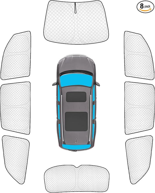KMF 8pcs Thicken Sun Shades for Honda Pilot 2016-2022 Accessories, Custom Fit Full Car Window Covers Sunshade for Windshield Side Rear, UV Block and Blackout Privacy for Camping Outdoor