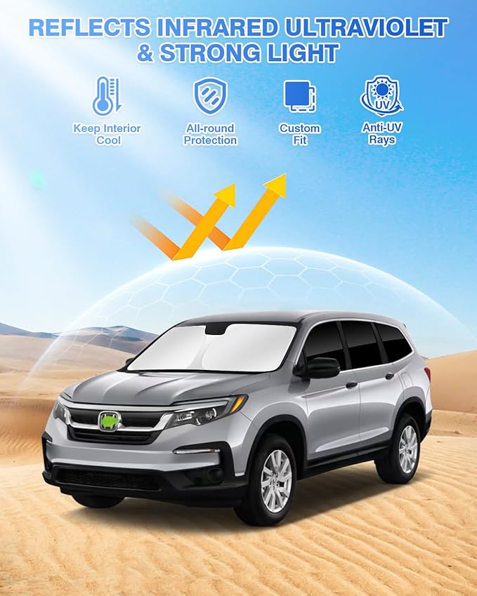 Canvcle Sunshades for Honda Pilot 2016-2022 Accessories Windshield Sun Shade Side Rear Window Shade Cover Sun Visor Shield Privacy Protection Keep Vehicle Cool Black 8PCS
