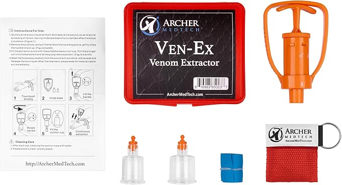 Ven-Ex Snake Bite Kit & Bee Sting Kit – Portable Venom Extractor for Humans and Dogs with Tourniquet, Bonus CPR Face Shield, Outdoor First Aid for Hiking, Camping & Backpacking