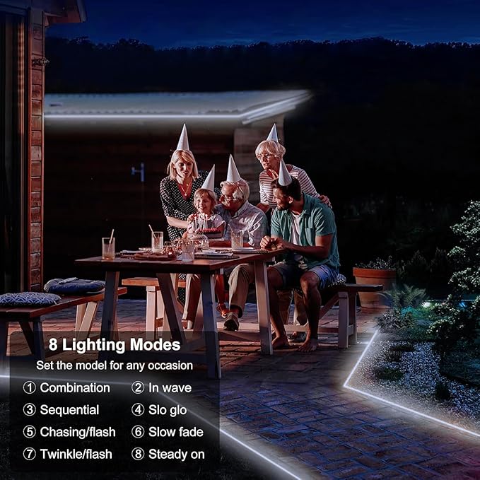 50Ft Solar Strip Lights Outdoor, Waterproof LED Light Strip Auto On/Off, Rechargeable Strip Lights 8 Mode with Remote Timer Acrylic Tape for Deck Patio Pool Pathway Camping Decor (Cool White)
