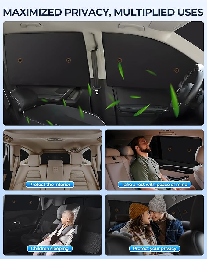 Fit for Tesla Model Y Juniper 2025 2026 Car Window Shades with Suction Cups (No Falling), 8pcs Privacy Sun Shade Set for Front Windshield Side and Rear Windows, Full Window Covers for Camping Napping