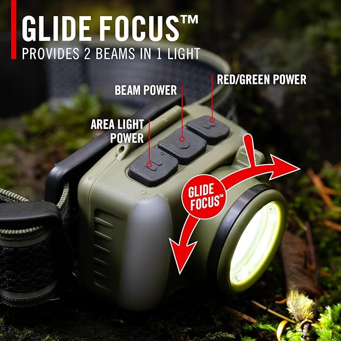 Coast FL97R Voice-Controlled 1200 Lumen Rechargeable LED Headlamp with Pure Beam® Spot & Flood, ARC Lighting, Red & Green Color Modes, Glide Focus™ Radial Arm Dial and USB-C Charge Port, Grey