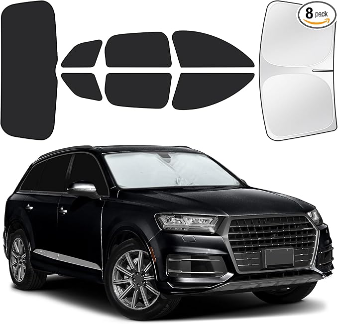 for Audi Q7 2016-2019 Car Window Shades, 8pcs Privacy Sun Shade Set for Front Windshield Side and Rear Windows, Full Window Covers Keeps Vehicle Cool for Camping Napping