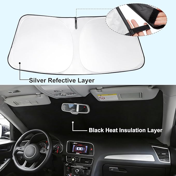 Front Windshield Sun Shade Foldable Car Front Window Sun Shade Windshield Shade Custom Fit for 2015-2024 Nissan Murano Block UV Rays Heat Keep Car Cooler