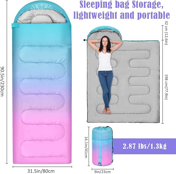 Sleeping Bags for Adults Kids,3 Seasons Cold Warm Weather Waterproof Lightweight Camping Sleeping Bags for Men and Women,Camping Outdoor Travel