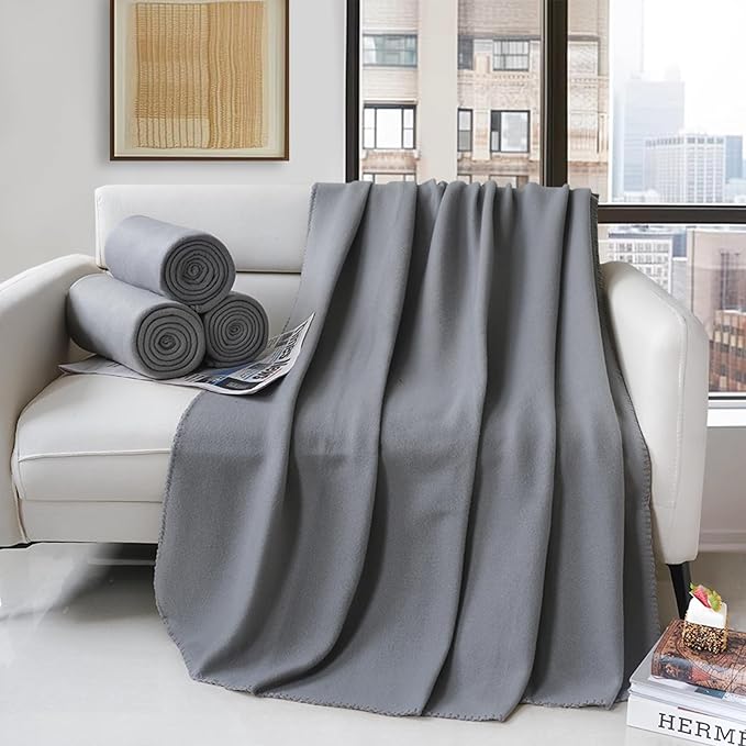 ZYFZCYBL Fleece Throw Blankets Lightweight Warm Soft Cozy Pet-Friendly Bulk Fleece Throw Blanket Solid for Home Bed, Sofa，Office,Gifts, Couch (Pack of 6-50 x 60 inch，Grey)