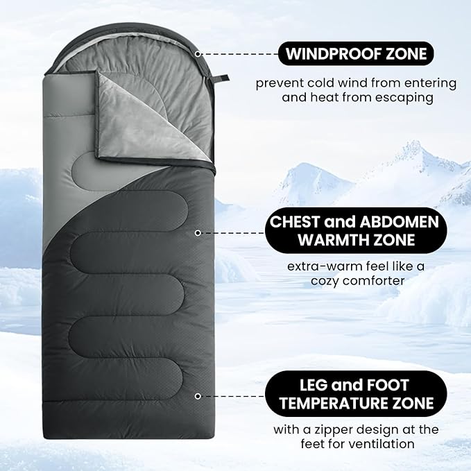 ASHOMELI Camping Sleeping Bags for Adults - 4 Season Warm & Cool Weather - Summer, Spring, Fall, Winter, Lightweight, Waterproof Sleeping Bag for Camping, Traveling, Indoors and Outdoors