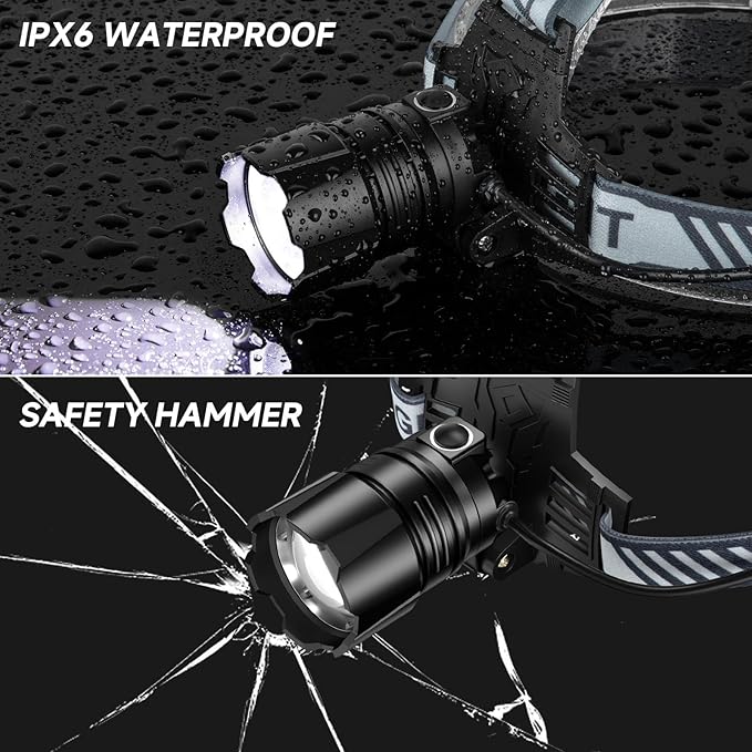 NiaoChao Headlamp Rechargeable, 99000 LM Super Bright LED Head Lamp with 3 Modes, 90° Adjustable Head Lights for Forehead, 20+Hrs Runtime & IPX6 Waterproof HeadLamps for Camping Running