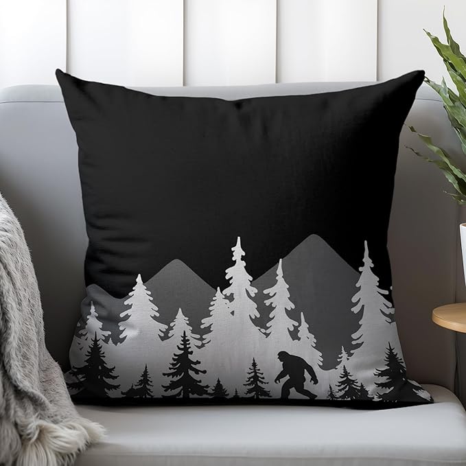 Bigfoot Sasquatch Forest Camping Throw Pillow Cover 18x18, Camping Themed Pillowcase for RV Campsite Sofa Decor, Fun Gift for Camp Lovers