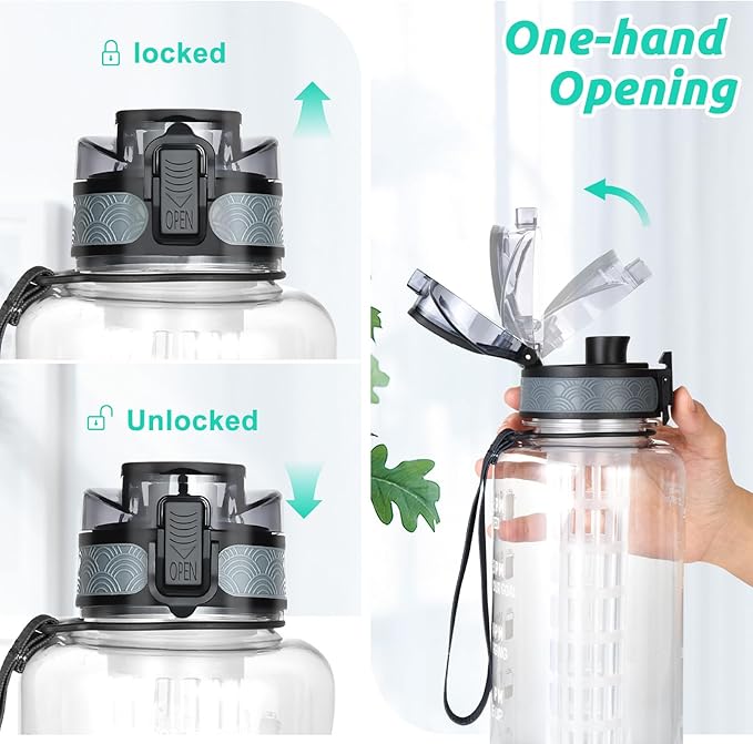 UTEBIT 52 OZ Fruit Infuser Water Bottle, Half Gallon Insulated Sports Water Bottle With Straw, 1.5L BPA Free Leak Proof Tritan Large Water Jug with Strap for Gym, Camping, Travel, Outdoor