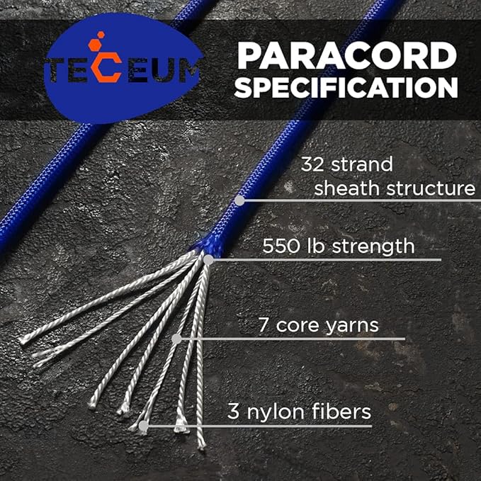 TECEUM Reflective Paracord Rope 1000 – 1000ft/200ft/100ft/50ft – 40+ Colors – Glow in The Dark – para Cord – Utility Rope for Survival, Hunting & Camping Gear – Nylon String, Camping Rope, Tent Cord