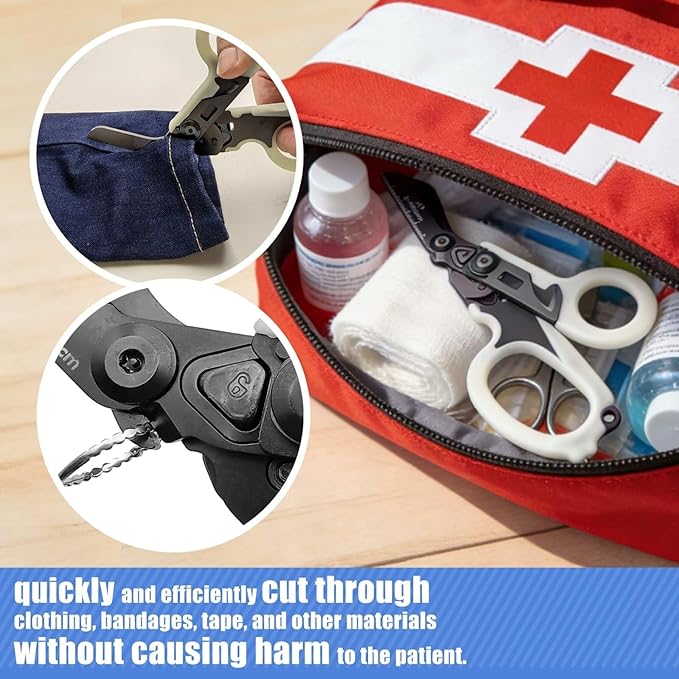 6 in 1 Multifunctional Trauma Shears Foldable with Strap Cutter | Heavy Duty Stainless Steel Emergency Response & Survival Shears With Holster | Medical Trauma shears Tactical | Black Luminous