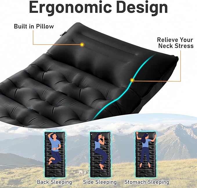 KASBAH Camping Sleeping Pad,Extra Wide 6 inch Thick Inflatable Sleeping Pads with Built-in Foot Pump and Pillow,Ultralight Camping Mat Gear for Outdoor Hiking,Camping