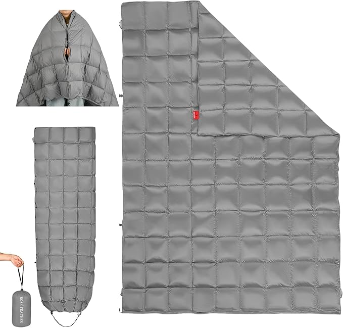 Down Camping Blanket - Lightweight, Packable, Warm & Puffy Outdoor Travel Quilt for Sleep, Hiking, Backpacking, Stadium, Festivals, Water-Resistant Sleeping Bag 55"x79"